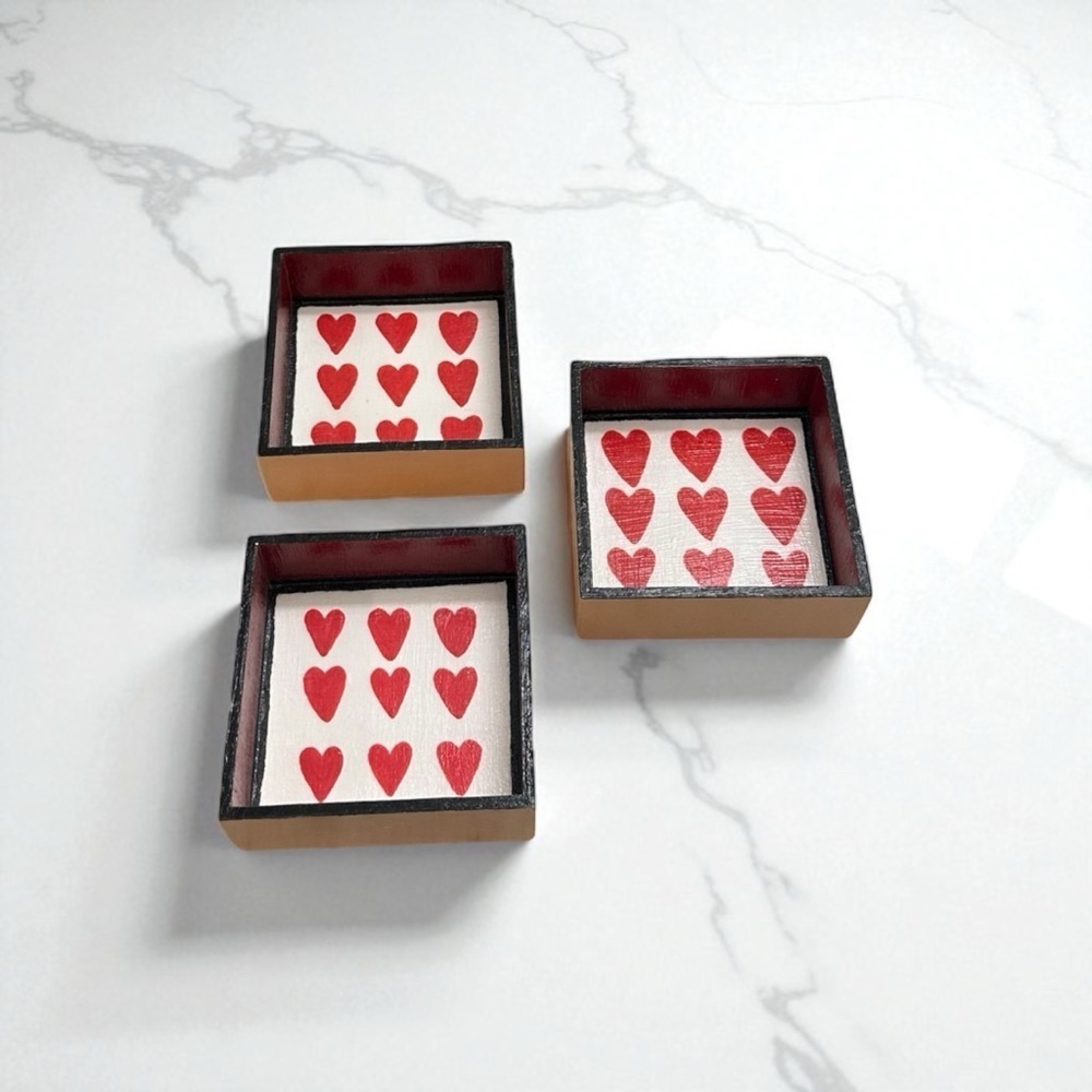 3 Handmade Red Heart Dishes For Small Storage